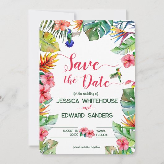 Save The Date Hibiscus Tropical Mariage Hawaiien Enregistrer La (Devant)