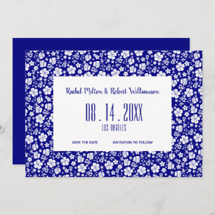 Save The Date Hibiscus Tropical Navy Mariage bleu