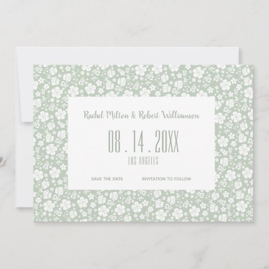 Save The Date Hibiscus Tropical Pale Green Mariage (Devant)