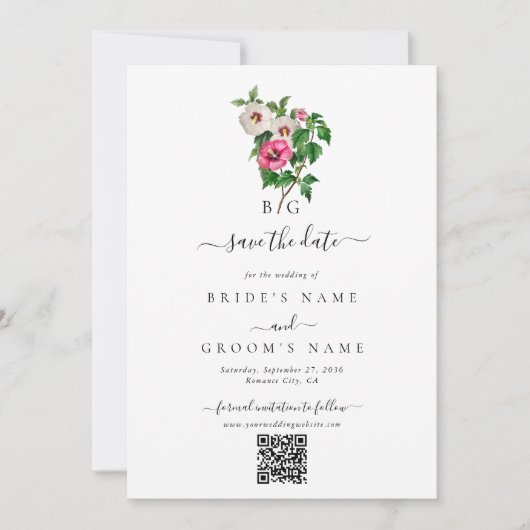 Save The Date Hibiscus Tropical Summer Mariage QR Code (Devant)