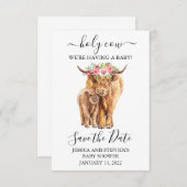 Save The Date Highland Cow Baby shower Enregistrer la date (Devant / Derrière)