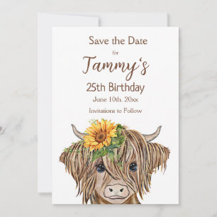 Save The Date Highland Cow Invitation, fête d'anniversaire de la