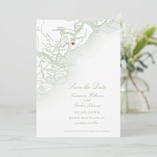 Save The Date Hilton Head SC Map Sage Green Mariage élégant (Debout devant)