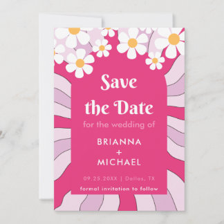 Save The Date Hippie rétro Arc rose Daisy 70 Super les années 70