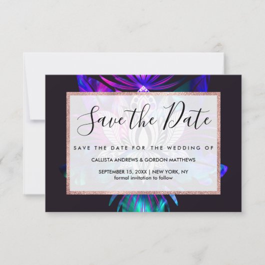Save The Date Hipster Retro Tech Turquoise Lotus Lotus Fleur Feu (Devant)