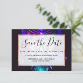 Save The Date Hipster Retro Tech Turquoise Lotus Lotus Fleur Feu (Debout devant)