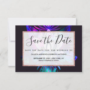 Save The Date Hipster Retro Tech Turquoise Lotus Lotus Fleur Feu