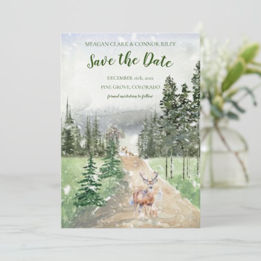 Save The Date Hiver à À feuillage persistant Woods Enregistrer l (Debout devant)
