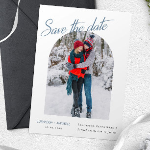 Save The Date Hiver Elégante Photo Dusty Blue Calligraphy
