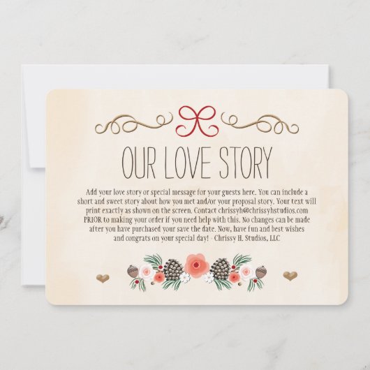 Save The Date Hiver Floral Pine Cone Noël Enregistrer la date (Dos)