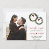 Save The Date Hiver Mariage Pin Wreath Holly Berries Photo (Devant)
