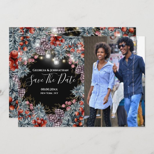 Save The Date Hiver merveilleland baies photo de vacances couron (Devant / Derrière)
