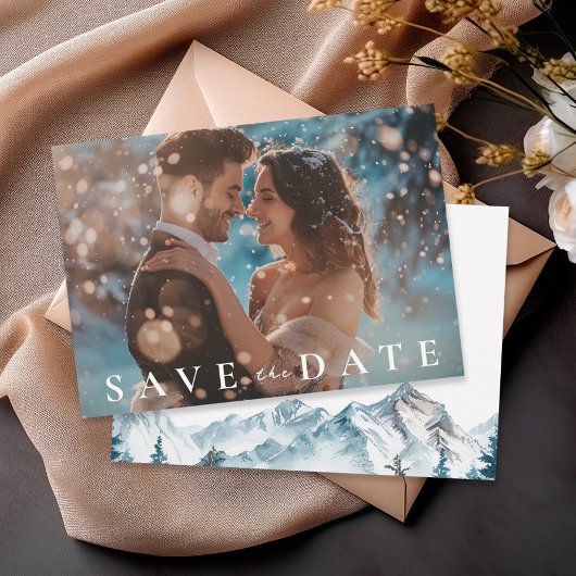 Save The Date Hiver Montagnes Pine Tree Mariage