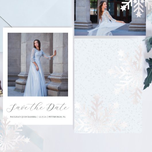 Save The Date Hiver Neige Bleu Quinceanera Calliera Photo