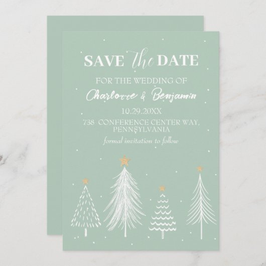 Save The Date Hiver Noël Sage vert Enregistrer la date Mariage (Devant / Derrière)