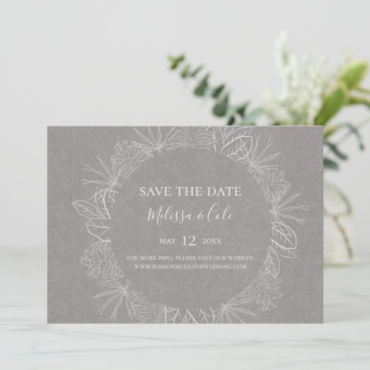Save The Date Hiver rustique | Gray Horizontal Enregistrer la da (Debout devant)
