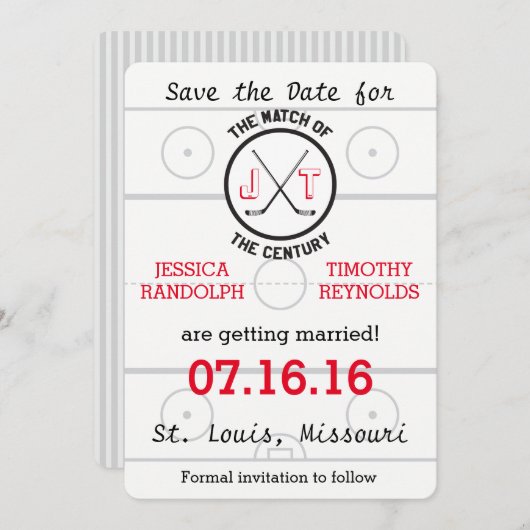Save The Date Hockey Amour Sauvegarder la Date (Devant / Derrière)