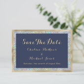 Save The Date Hologramme en or bleu marine Enregistrer la date (Debout devant)