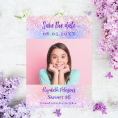 Save The Date Holographique rose violet photo Sweet 16