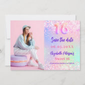 Save The Date Holographique rose violet photo Sweet 16 (Devant)