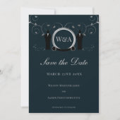 Save The Date Homme Mariage Silver Blue Monogram LGBTQ (Devant)
