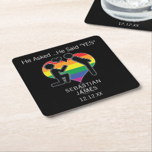 Save The Date Homoseksueel Hij Heeft Ja Gezegd Gep Vierkante Kartonnen Onderzetter