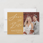 Save The Date Honey Gold Elegant Script Mariage photo moderne (Devant)
