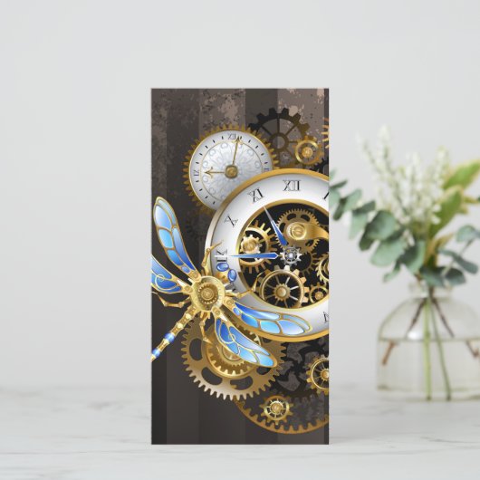 Save The Date Horloge à vapeur avec libellule mécanique (Debout devant)