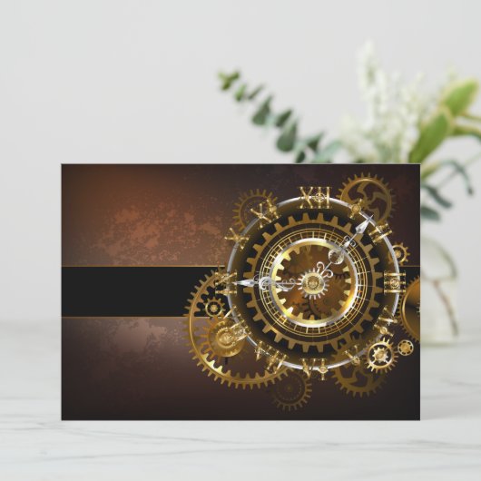 Save The Date Horloge Steampunk avec des engrenages anciens (Debout devant)