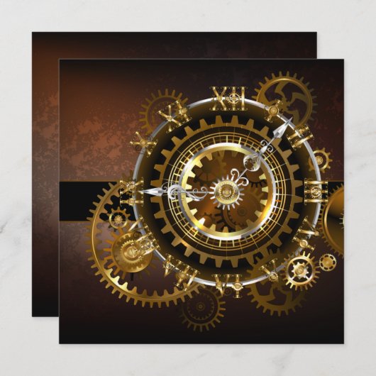 Save The Date Horloge Steampunk avec des engrenages anciens (Devant / Derrière)