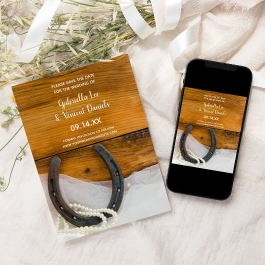 Save The Date Horseshoe and Pearls Western Wedding Enregistrer l