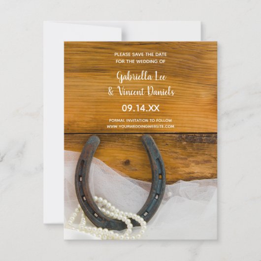 Save The Date Horseshoe and Pearls Western Wedding Enregistrer l (Devant)