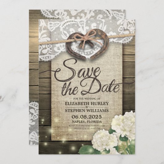 Save The Date Horseshoe Hydrangea Mariage campagnard Enregistrer (Devant / Derrière)