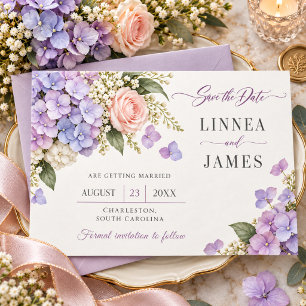 Save The Date Hortensia Lavande Rose Élégant Mariage
