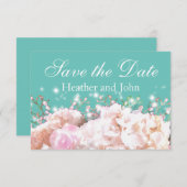 Save The Date Hortensias romantiques blancs roses, fleurs blanch (Devant / Derrière)