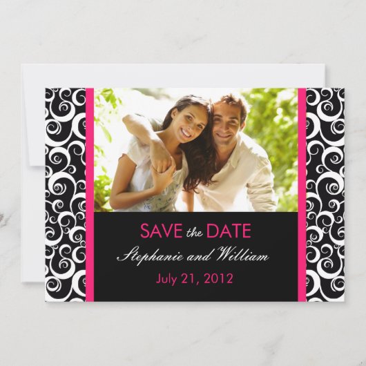 Save The Date Hot Pink Swirl Photo Enregistrer la date (Devant)
