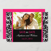 Save The Date Hot Pink Swirl Photo Enregistrer la date (Devant / Derrière)