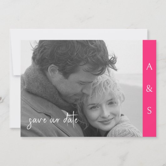 Save The Date Hot rose moderne Simplicité B/W Photo Horizontale (Devant)