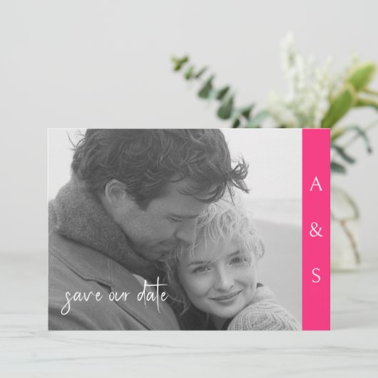 Save The Date Hot rose moderne Simplicité B/W Photo Horizontale (Debout devant)