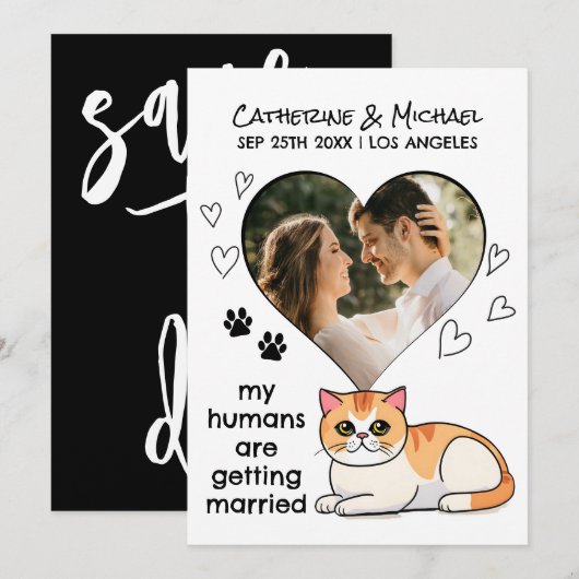 Save The Date Humains Se Marier De Mignons Amoureux de les chats (Devant / Derrière)