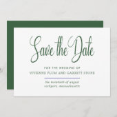 Save The Date Hunter Green & White Calligraphie Enregistrer la d (Devant / Derrière)