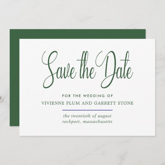 Save The Date Hunter Green & White Calligraphie Enregistrer la d (Devant / Derrière)