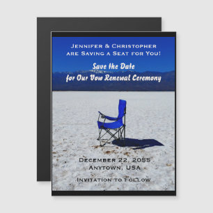 Save the Date Huwelijksbelofte Vernieuwing Blauwe Magnetische Uitnodiging