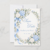 Save The Date Hydrangea Bleu Blanc Mariage Élégant  (Devant)