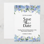 Save The Date Hydrangea Bleu Élégant (Devant / Derrière)