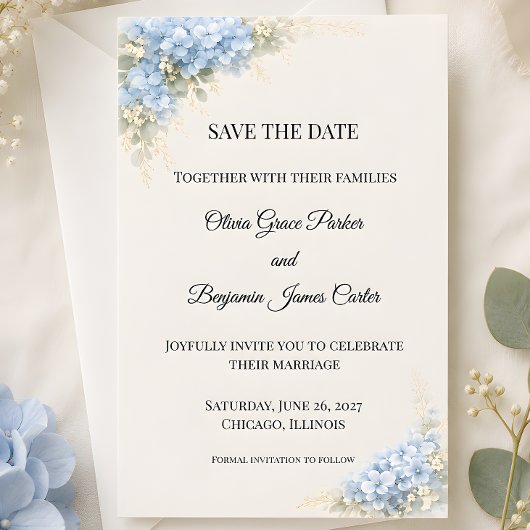 Save The Date Hydrangea Bleu Poussiéreux de Luxe
