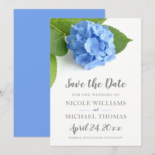 Save The Date Hydrangea Bleue Florale (Devant / Derrière)