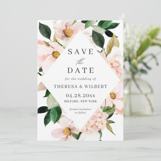 Save The Date Hydrangea Blossom Blush rose Mariage Floral (Debout devant)
