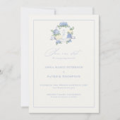 Save The Date Hydrangea Crest Blue Elegant Mariage photo (Devant)