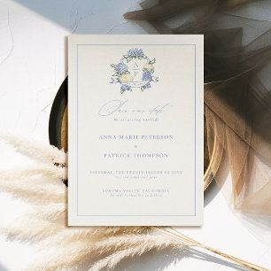 Save The Date Hydrangea Crest Periwinkle Bleu Élégant Mariage